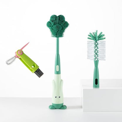 Chemimoso Cup Cleaning Brush, Silicone Baby Bottle Brush with Stand, Large Handle Water Bottle Brush Cleaner Set, with a Tiny Cup Lid Gap Cleaning Brushes Kit, Pawprint, Green - color: Green 3