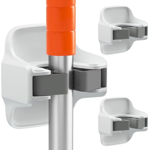 reliahom 3 Pack Broom Holder Wall Mount Mop Grippers No Drilling Self Adhesive Anti-Slip Mop Handle Hanger Dustpan and Broom Organizer Garage Storage Racks-White - color: White, size: 3 Pack 1Rack