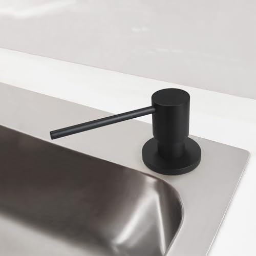 EADOT Matte Black All Brass Soap Dispenser for Kitchen Sink Countertop Sink Soap Dispenser 17 OZ Bottle Built in Refill from The Top with Long Spout - color: Matte Black