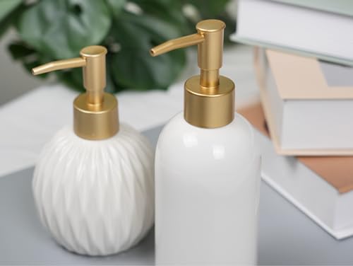Ceramic Soap Dispenser White with Gold Pump,Modern Design Cylindrical Lotion Dispenser Bottle,Refillable Liquid Hand Soap Dispenser for Kitchen,Bathroom,Washroom - color: White（b）