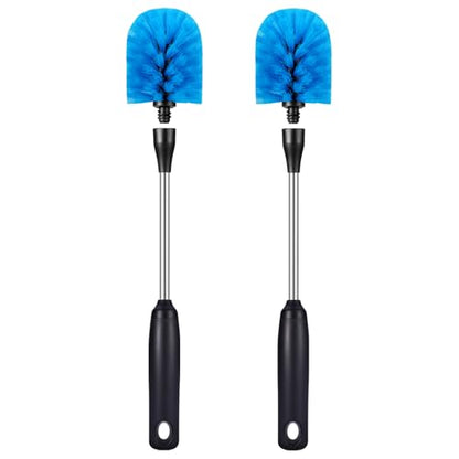 MOSOLAN Stainless Steel Bottle Brush with Replaceable Head, 2 Pack Long Handle Scrubbing Brush for Water Bottles, Glasswares, Mugs, Flasks, Tumblers, Vases, and Kitchen Sink, Blue, 13 in - color: Blue, size: 13 Inch (Pack of 2)