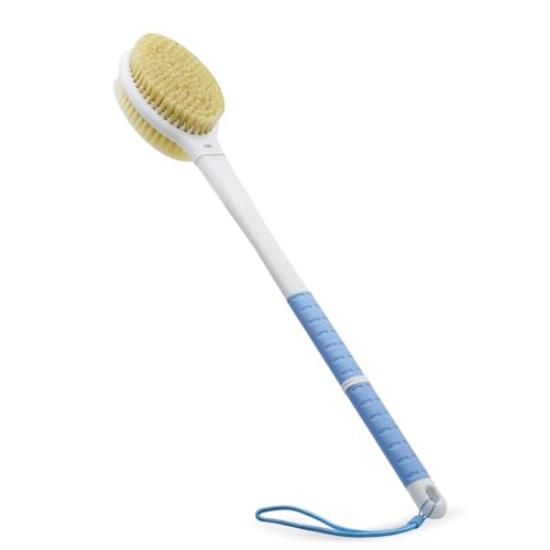 Shower Brush with Soft and Stiff Bristles,18.5" Long Handle Dual-Sided Back Scrubber Bath Brush Body Exfoliator for Wet or Dry Brushing (Long Handle) - color: Blue, size: Long