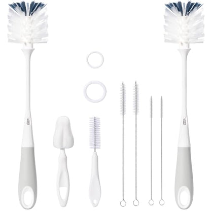 8 Pack Baby Bottle Brush Set, Two 12.7" Nylon Brush with Hidden Cleaner, 5.4" Nylon & 5.7" Sponge Nipple Brushes, 4 Straw Brushes, 2 Hanging Rings, BPA-Free, Gray - color: Gray