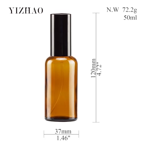 YIZHAO Amber Glass Spray Bottles 2oz, with Small Fine Mist Spray, Metal Cap, Refillable for Essential Oil,Travel,Cleaning,Perfume,Aromatherapy,Makeup – 12 Pcs - color: Amber, size: 50ml-12