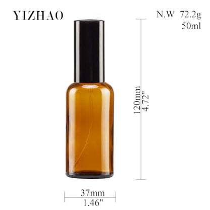 YIZHAO Amber Glass Spray Bottles 2oz, with Small Fine Mist Spray, Metal Cap, Refillable for Essential Oil,Travel,Cleaning,Perfume,Aromatherapy,Makeup – 12 Pcs - color: Amber, size: 50ml-12