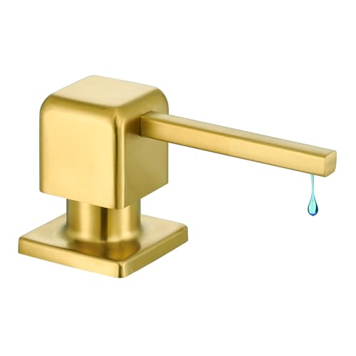 CREA Brushed Gold Soap Dispenser for Kitchen Sink, Kitchen Soap Dispenser Gold Square Built in Sink Soap Dispenser for Bathroom with 17 OZ Bottle - color: Gold, style: Square