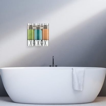 Pollock Shampoo and Conditioner Dispenser Wall Mounted, Shower Soap Dispenser 2 Chamber No Drill, Shampoo Dispenser for Shower, Body Wash Dispenser for Bathroom, Large Capacity, (Silver DG3 Chamber) - color: Silver Dg3 Chamber