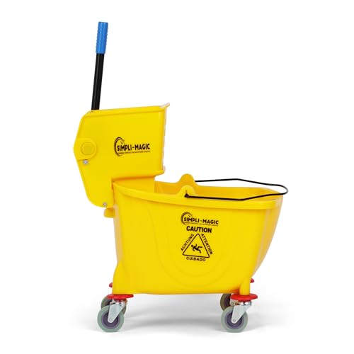 Simpli-Magic 79358 Commercial Mop Bucket with Side Press Wringer, 26 Quart, 14.75"L x 12.95"W x 19.95"H, Yellow - size: 26 Quart