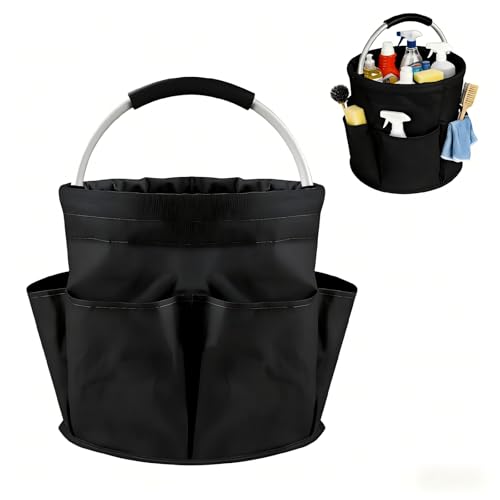 17L Cleaning Caddy with Handle, Portable Picnic Basket, Apple Picking Basket, Gift Basket, Collapsible Bathroom Storage Baskets for Dorm, Bathroom, Tool, Garden, Cleaning Supplies (Black) - color: Black