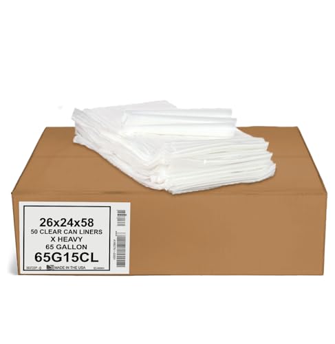 Aluf Plastics 65 Gallon Clear Trash Bags - (Huge 50 Pack) - 50" x 58" - 1.5 MIL - Heavy Duty Industrial Liners Clear Garbage Bags for Recycling, Contractors, Storage, Outdoor - style: 65 Gal, 1.5 Mil, 50 Count