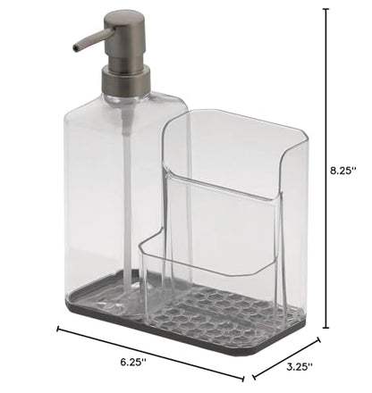 Spectrum Soap Dispenser with Sponge and Brush Holder for Kitchen Sink, Hexa Sink Organizer with Refillable Pump and Removable Base for Easy Cleaning
