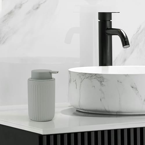 BosilunLife Foam Hand Soap Dispenser - Ceramic Foaming Soap Dispenser for Bathroom 12oz Refillable Liquid Lotion Soap Dispenser with Rust-Proof Foaming Pump for Countertop - color: Light Grey Foam Pump