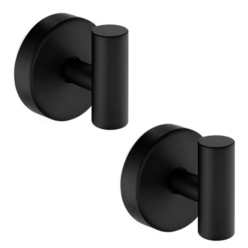 Suction Cup Hooks, Removable Shower Hooks, Matte Black, 2-Pack | No Wall Damage | Strong Hold on Tile, Glass & Mirrors | Kitchen & Bathroom Use | Perfect for Towels, Loofahs, Robes & Coats - style: Matte Black
