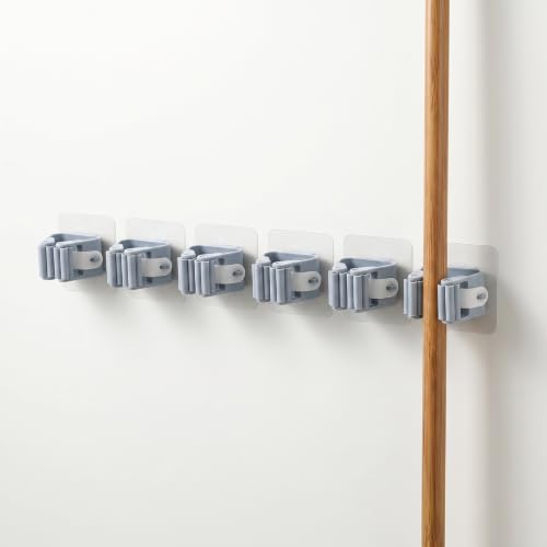 5pcs Strong Adhesive Wall Mount No-Drill Mop & Broom Holder-Gray - color: Gray