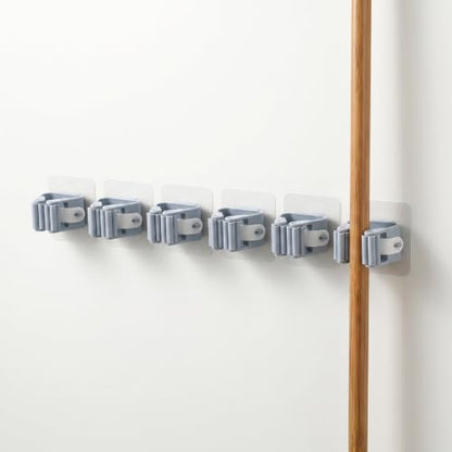 5pcs Strong Adhesive Wall Mount No-Drill Mop & Broom Holder-Gray - color: Gray