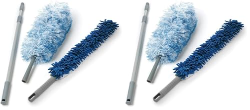 O-Cedar Dual-Action Microfiber Duster w/Telescopic Handle, 3 Piece Set, White, Blue (Pack of 2) - size: 3 Piece Set (Pack of 2)