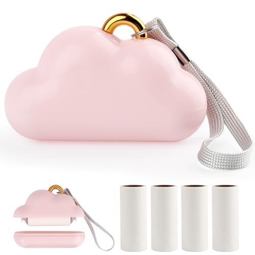Pink Cloud Mini Lint Roller Travel Size,Reusable Mini Travel Sticky Roller,Portable Lint Roller Dog and Cat Pet Hair Remover for Clothes, Furniture(150 Sheets) - color: Pink Cloud