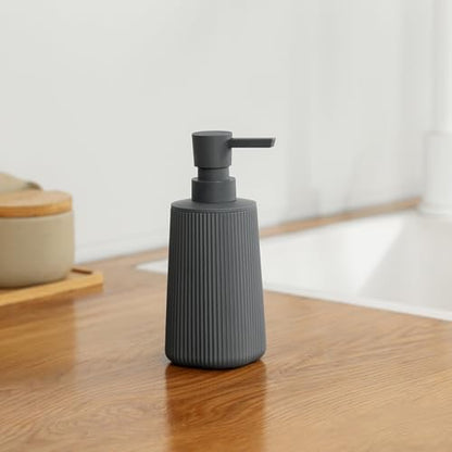 Small Soap Dispenser for Bathroom and Kitchen, Modern Farmhouse Striped Style Plastic Hand Soap Dish Soap Dispenser with Pump Matte Dark Gray - color: Charcoal Gray