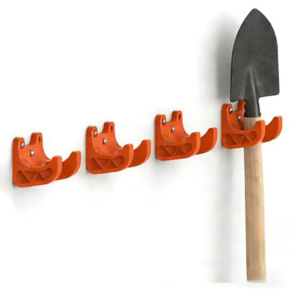 Garden Tool Organizer Wall Hooks – 4-Pack Garage Organization & Broom Holder Wall Mount for Storage – Rustproof Tool Organizers and Storage for Rakes, Shovels, Gardening Essentials