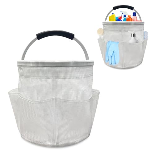 Qivine Cleaning Caddy for Cleaning Supplies, 17L Cleaning Supply Caddy with Handle Foldable Cleaning Supplies Organizer Bucket Tool Bag Organizer Cleaning Products Organizers for Home, Garden (White) - color: White