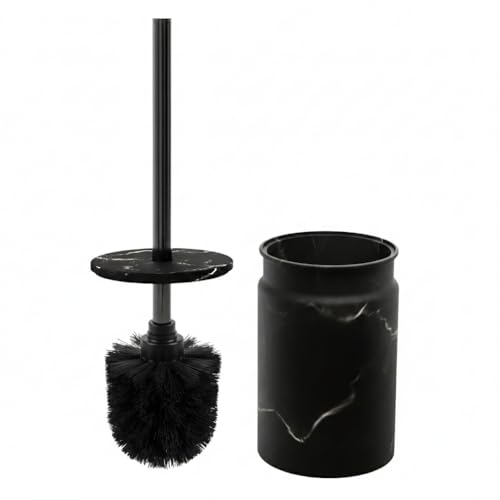 Toilet Brush and Holder Set - Toilet Bowl Brush and Holder with Sturdy Bristles for Thorough Cleaning - Concealed Matte Black Bathroom Accessories Toilet Cleaner Brush for Bathroom - color: Black Marble