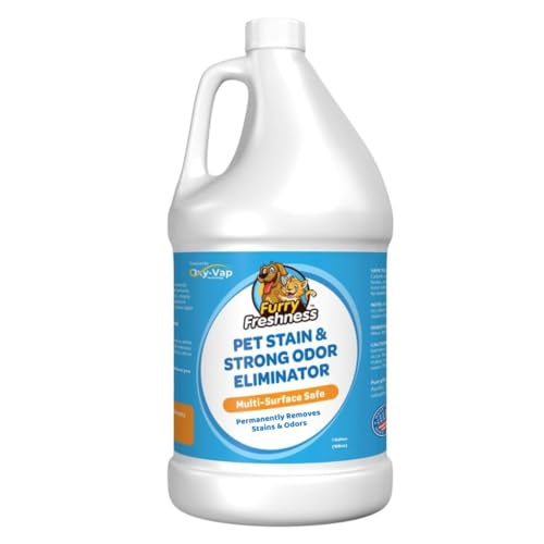 FurryFreshness Extra Strength Cat or Dog Pee Stain & Permanent Odor Remover + Smell Eliminator -Removes Stains from Pets & Kids Including Urine or Blood- Lifts Old Carpet Stains- (Gallon) - size: 128 Fl Oz (Pack of 1)