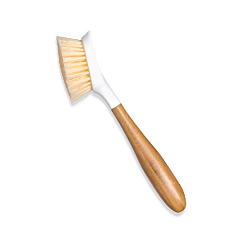 Full Circle Daily Dish Brush-Bamboo Handle Dish Brush–Sustainable Kitchen Cleaning with Tough Bristles-Natural Dish Scrubber,Nonstick & Cast Iron Cleaner-Long Handle Brush for Dishes,Pots,and Pans - color: White