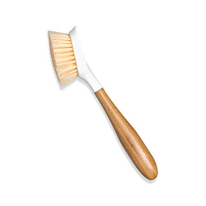 Full Circle Daily Dish Brush-Bamboo Handle Dish Brush–Sustainable Kitchen Cleaning with Tough Bristles-Natural Dish Scrubber,Nonstick & Cast Iron Cleaner-Long Handle Brush for Dishes,Pots,and Pans - color: White