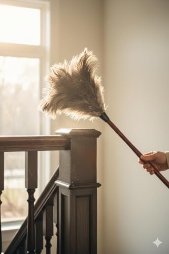 Premium Professional Feather Duster 21" | Natural Handheld Duster for Cleaning & Feather Mopping | Genuine Ostrich Feather with Long Wooden Handle | Eco-Friendly & Reusable (50 cm)