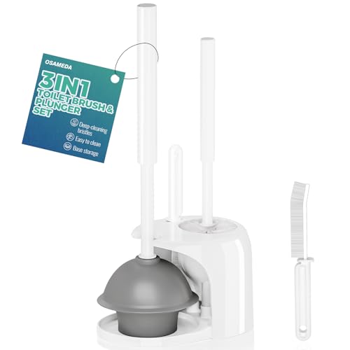 3 in 1 Toilet Brush and Plunger Set with Crevice Cleaning Brush, Toilet Plunger and Brush Set with Extra Long Handle, Plungers for Bathroom Accessories, Toilet Plunger with Holder, White - color: White, size: 1Pack