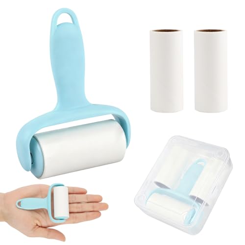 Blue Mini Lint Roller Travel Size,Reusable Lint Brush,Dog Cat Hair Remover with Ergonomic Handle and 3 Refills (90 Sheets) - color: Blue