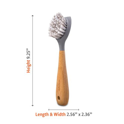 Full Circle Skillet Strong Cast Iron Bamboo Dish Brush and Scraper – Durable Kitchen Scrub Brush for Dishes, Pots, Pans, and Cast Iron, Sustainable, Made with Recycled Plastic