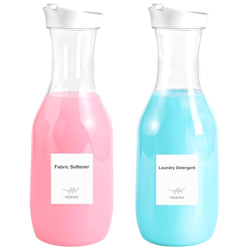 54 OZ Laundry Detergent Dispender BY VEGEVIGI, 54OZ Laundry Soap Disepenser, Liquid Laundry Detergent Container Organizer, Plastic Fabric Softener Dispenser, Powder Detergent Dispenser, 2PACK - color: 2p