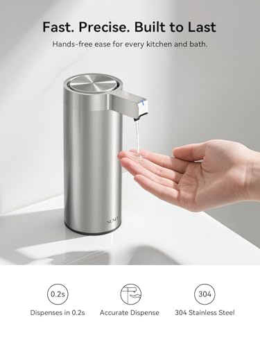 SUNLY Touchless Automatic Soap Dispenser – Clog-Free Pump, 0.2s Fast Sensor, USB-C Rechargeable, Smudge-Resistant Stainless Steel, for Kitchen & Bathroom Soap Dispenser - color: Silver