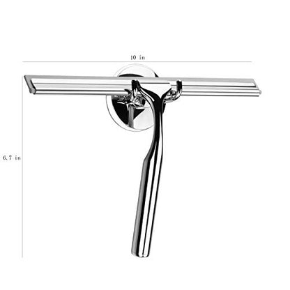 Ettori Shower Squeegee Clear Glass Wall Cleaner Stainless Steel with Suction Storage Hook -10'', Chrome - color: Chrome