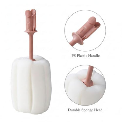 Long Handle Bottle Brush with Sponge Head, 13 Inch Cleaning Tool for Vacuum Flask and Narrow Neck Containers (1 PC) - color: Pink