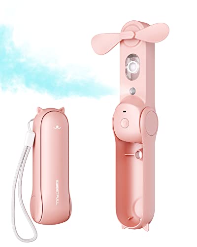 SWEETFULL Misting Fan Portable, Handheld Personal Mister Fans, Small Fan Rechargeable, Mini Spray Water Mist, Kids Women Portable Fans For Travel, Outdoors, Hiking, Camping Home Office (Pink) - color: Pink