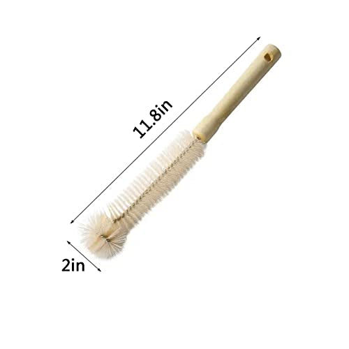 Natural Bristle Bottle Brush,Long Wooden Handle for Narrow Neck Bottles, Beer, Sports (11.8inch)