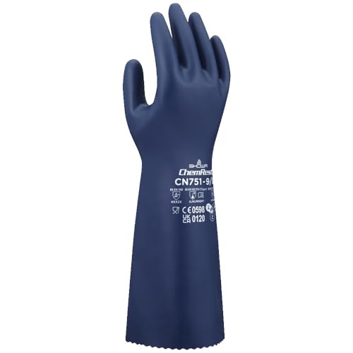 SHOWA CN751 Sustainable EBT Nitrile Chemical Resistant Safety Glove, Unlined, Food Safe, 18 Mil, 15" Length, Medium (12 Pair) - size: Medium