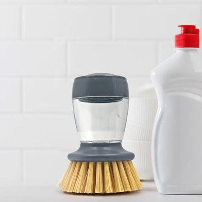 Soap Dispensing Palm Brush, Kitchen Brush for Dish Pot Pan Sink Cleaning, Pack of 1 - color: Gray