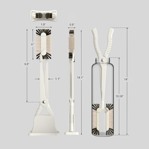 Bottle Brush and Two Replacement Brush Heads Set, 14-Inch Long Handle | Bottle Brush with Stand, Bottle Cleaner. Perfect for Water Bottles