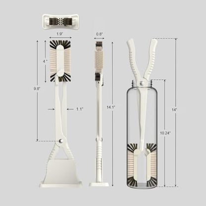 Bottle Brush and Two Replacement Brush Heads Set, 14-Inch Long Handle | Bottle Brush with Stand, Bottle Cleaner. Perfect for Water Bottles