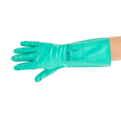 Restaurantware Green Cleaning Gloves 10 Pairs 15 Mil Thick Extra Large Heavy-Duty Nitrile Gloves With Long Cuff No-Latex Flock Lining For Use In Hospitals, Commercial Kitchens and Households - color: Green, size: 10/Extra large