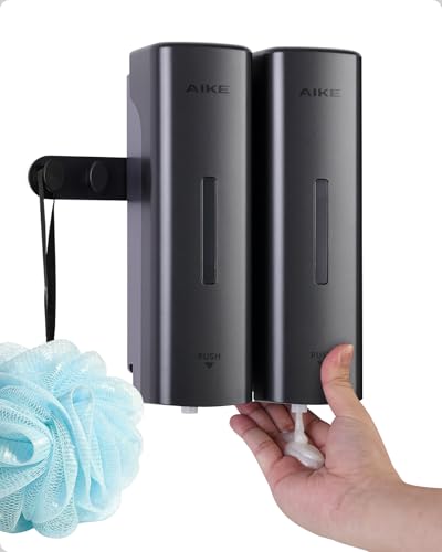 AIKE 2 Chambers Shower Shampoo and Conditioner Dispenser 2 x 11.8 fl.oz. for Bathroom(Dark Silver) - color: Dark Silver, size: Double Chamber