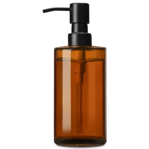 GMISUN Amber Glass Soap Dispenser, Hand Soap Dispenser for Bathroom, Dish Soap Dispensers for Kitchen, 12 fl oz/350ml Glass Bottle with Stainless Steel Pump, Modern Refillable Liquid Lotion Bottles - color: Amber Bottle + Black Pump, size: 1 Pack - 12oz