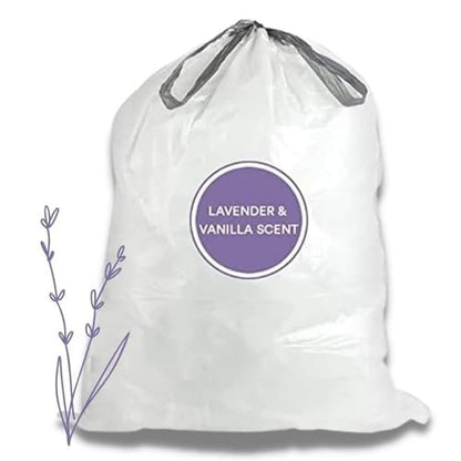 Plasticplace White Drawstring Lavender and Soft Vanilla Scented Garbage Can Liners, Compatible with Code H (200 Count), 8-9 Gallon / 30-35 Liter, 18.5" x 28 - color: White, size: 200 Count/Scented