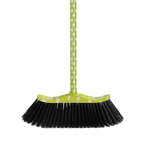 Superio Polka Dot Printed Broom, 2-Pack, Heavy-Duty Indoor & Outdoor Push Brooms with Black Plastic Bristles, Multi-Surface Floor Sweeper, Wooden Handles, 12-Inch Wide Sweeping Head - color: Polka Dot Design, size: 2-Pack