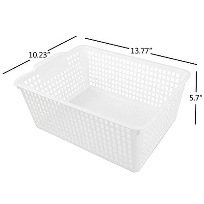 3-pack Plastic Organizer Bins, Large Storage Basket Bins - color: White