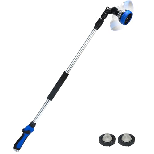 Telescoping Watering Wand for Garden Hose, 36”-54” Adjustable, 10 Spray Patterns, Heavy-Duty Hose Nozzle with Thumb Control & Pivoting Head, Ideal for Hanging Baskets and Shrubs, Blue - color: Blue