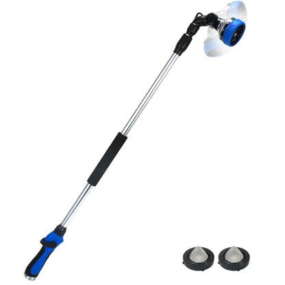Telescoping Watering Wand for Garden Hose, 36”-54” Adjustable, 10 Spray Patterns, Heavy-Duty Hose Nozzle with Thumb Control & Pivoting Head, Ideal for Hanging Baskets and Shrubs, Blue - color: Blue